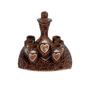 Set Licorera 8 Piezas Fondo Terracota Con Chocolate Mik Corazon Sagrado