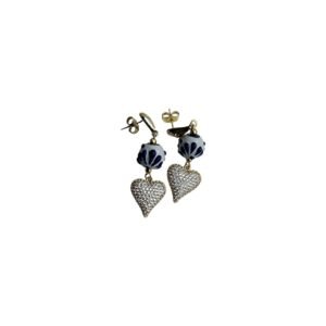 Aretes Diseño Corazon Con Cuenca Azul