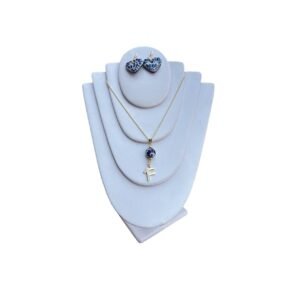 Collar Inicial F Rodio Dorado Con Artes Azul Tradicional