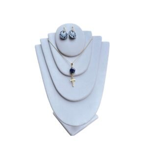 Collar Inicial T Rodio Dorado Con Artes Azul Tradicional