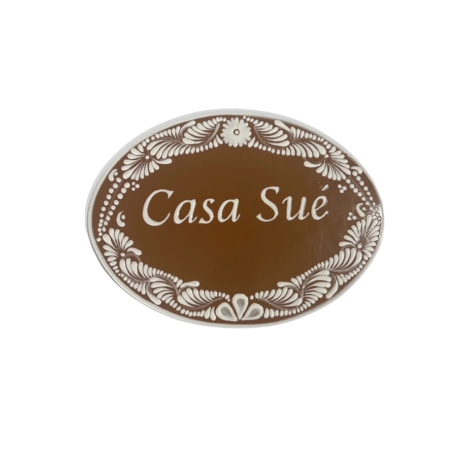 Placa Exterior De Casa Fondo Terracota Con Blanco