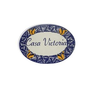 Placa Exterior De Casa Fondo Tradicional Con Azul Y Mariposas