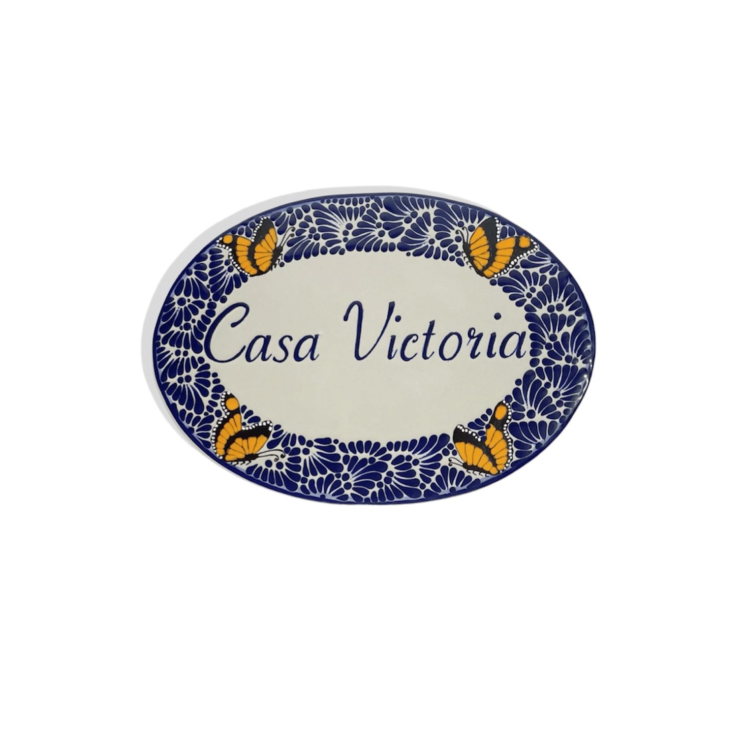 Placa Exterior De Casa Fondo Tradicional Con Azul Y Mariposas