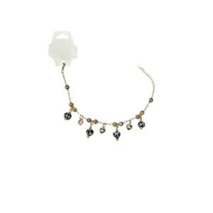 Pulsera Especial Con Bolitas, Corazones Mini Y Piedras Azules