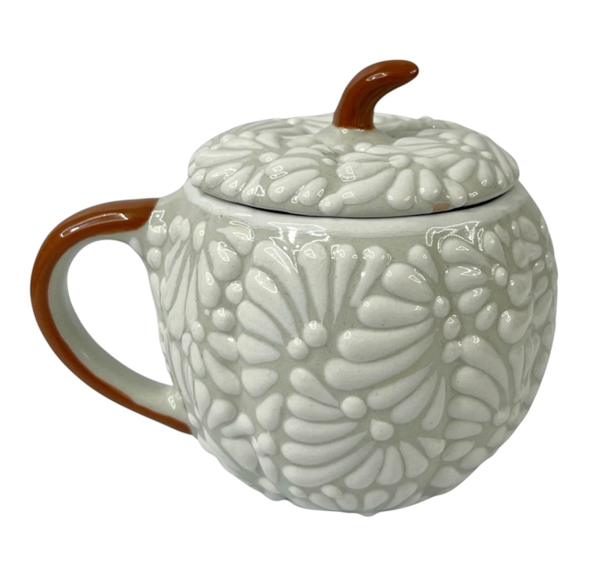 Taza Calabaza Fondo Tradicional Con Blanco Mik Asa Terracota
