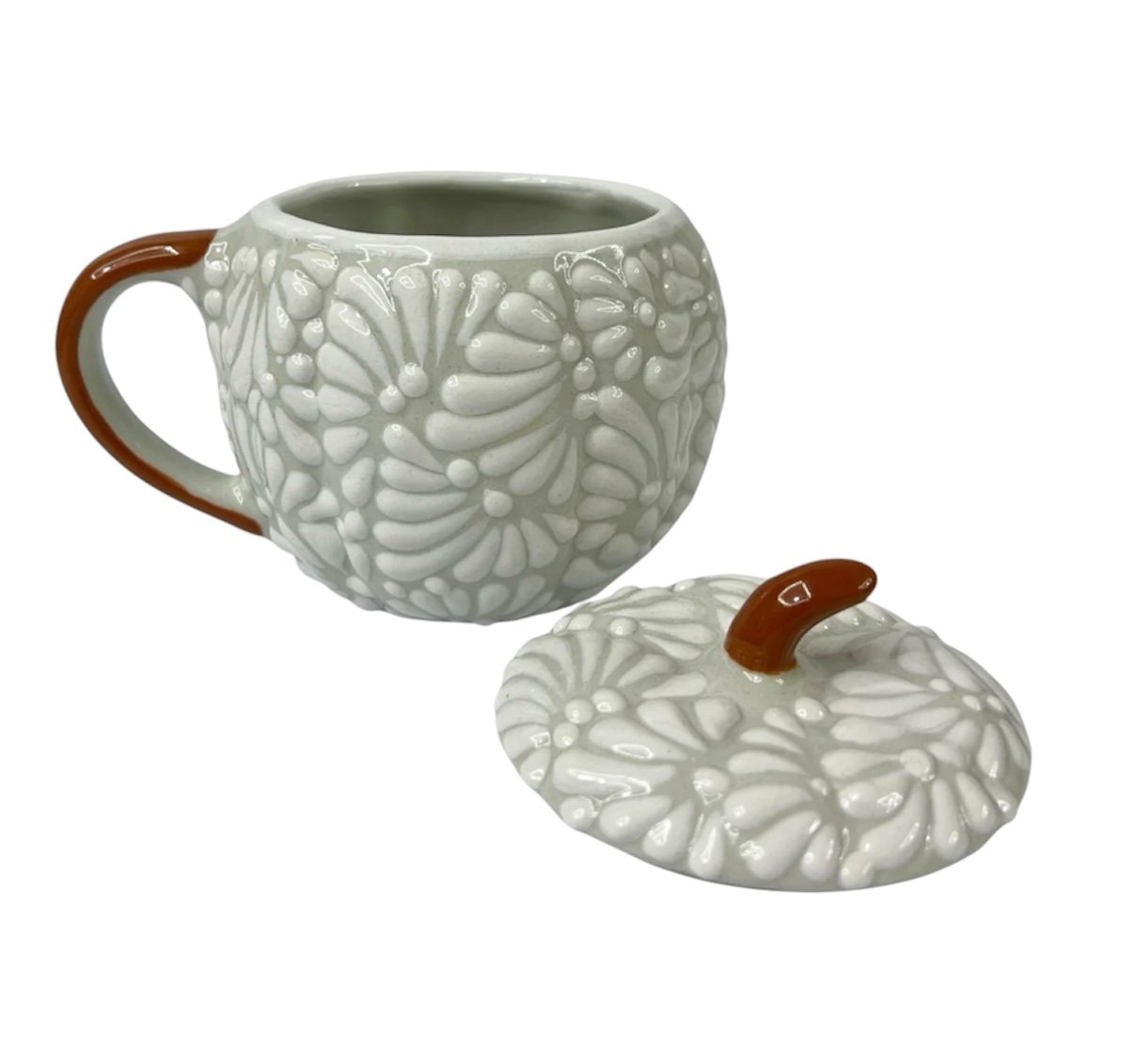 Taza Calabaza Fondo Tradicional Con Blanco Mik Asa Terracota - Imagen 2