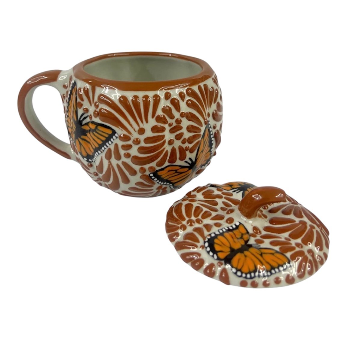 Taza Calabaza Fondo Tradicional Con Terracota Mik Con Mariposa - Imagen 2