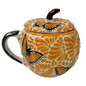 Taza Calabaza Fondo Tradicional Con Mandarina Mik Con Mariposa Asa Cafe