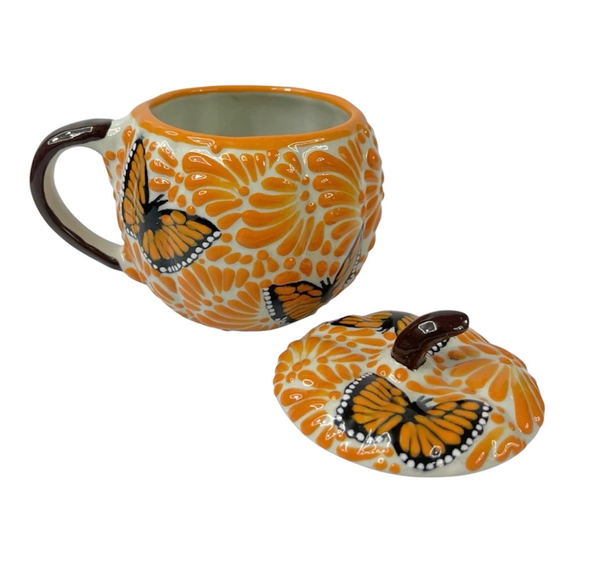 Taza Calabaza Fondo Tradicional Con Mandarina Mik Con Mariposa Asa Cafe - Imagen 2