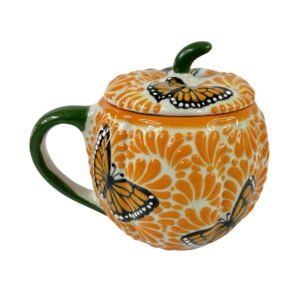 Taza Calabaza Fondo Tradicional Con Mandarina Mik Y Mariposa Asa Verde