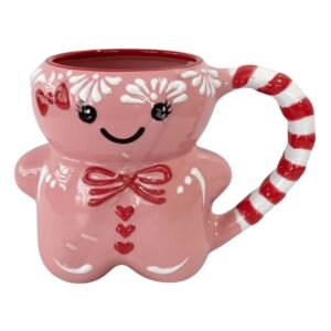 Taza Muñeco De Jengibre Rosa Con Moño