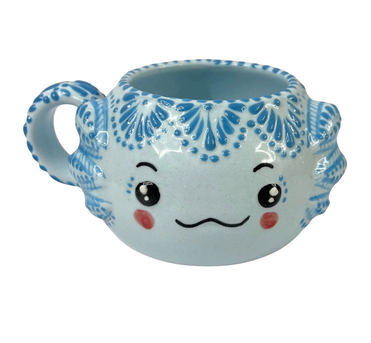 Taza Carita Ajolote Azul Cielo Mik Azul Con Azul Turquesa