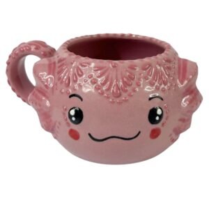 Taza Carita Ajolote Fondo Rosa Con Rosa Mik
