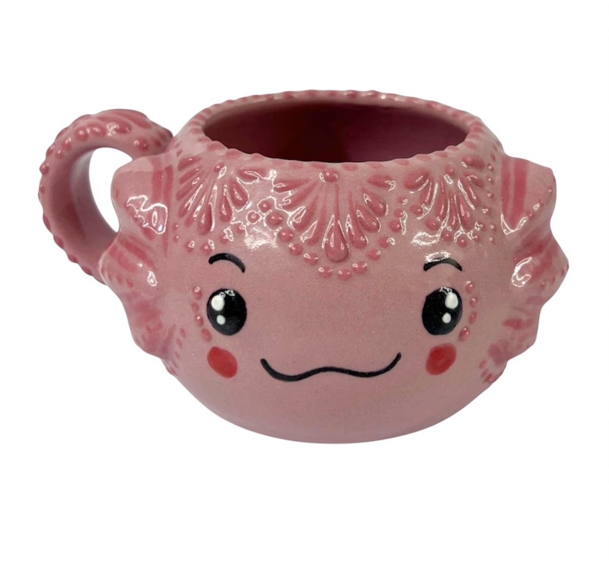 Taza Carita Ajolote Fondo Rosa Con Rosa Mik